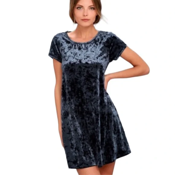 plus size blue velvet dress Plus Size Satin Long Sleeve Ruffle Mini Dress In Navy Blue main image 1